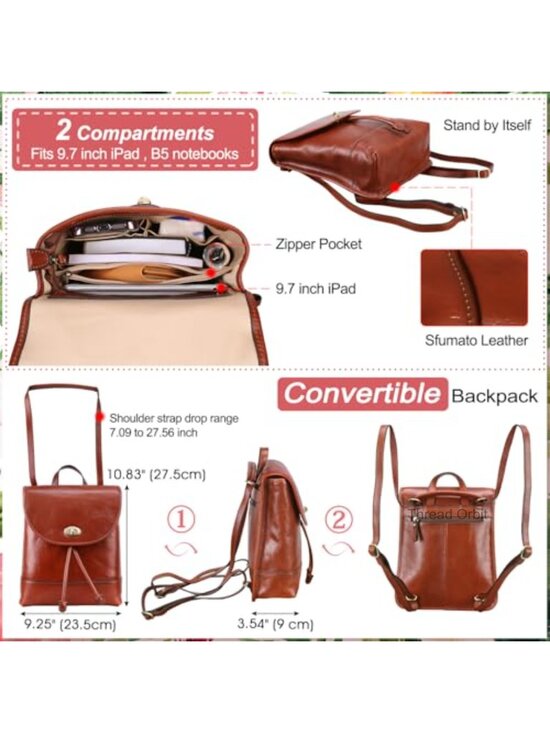 Italian Full Grain Leather Convertible Backpack Purse for Women, Eco-Friendly, main image 4